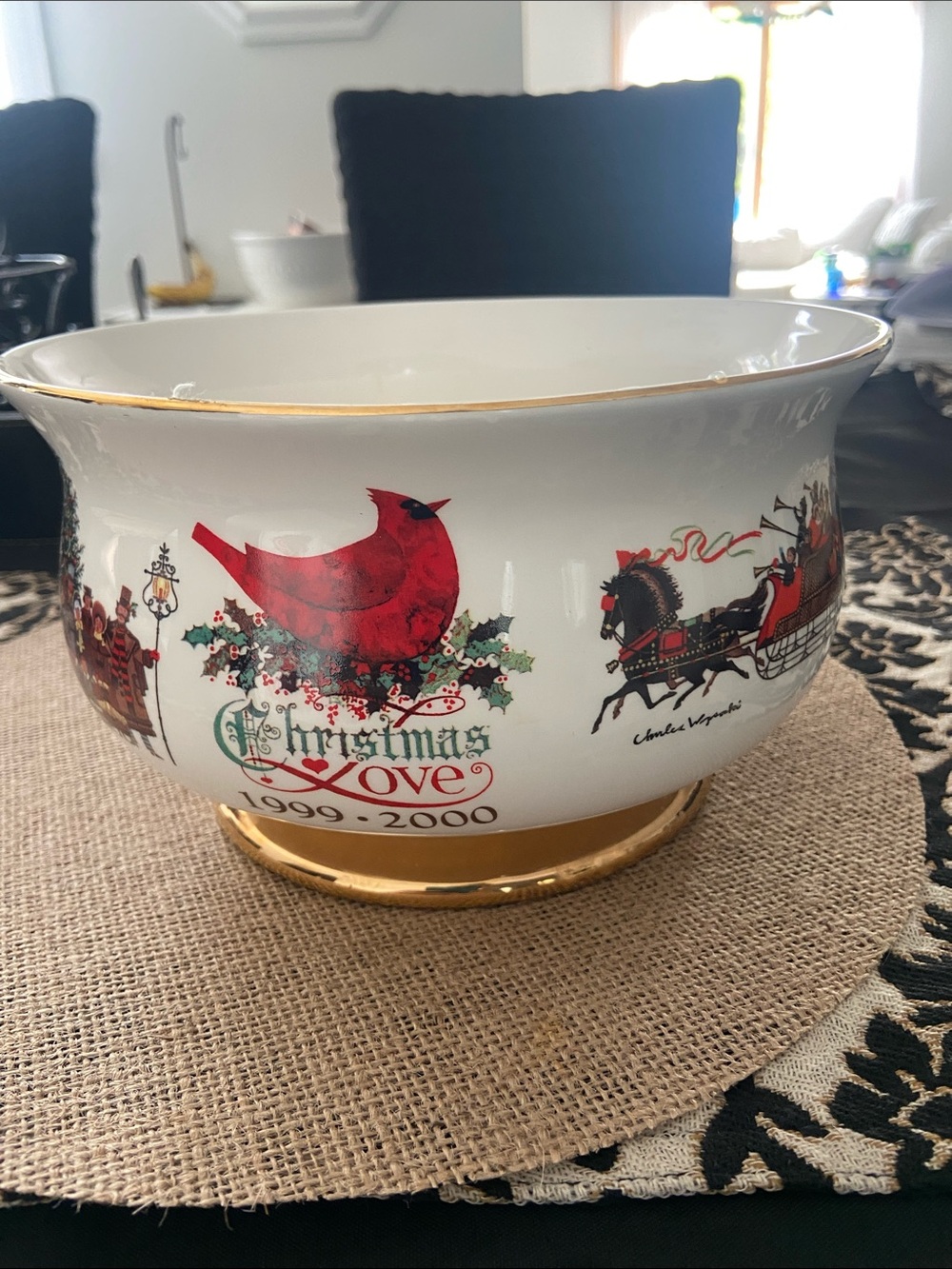 Christmas Love 1999-2000 Decorative Holiday Bowl - White and Red